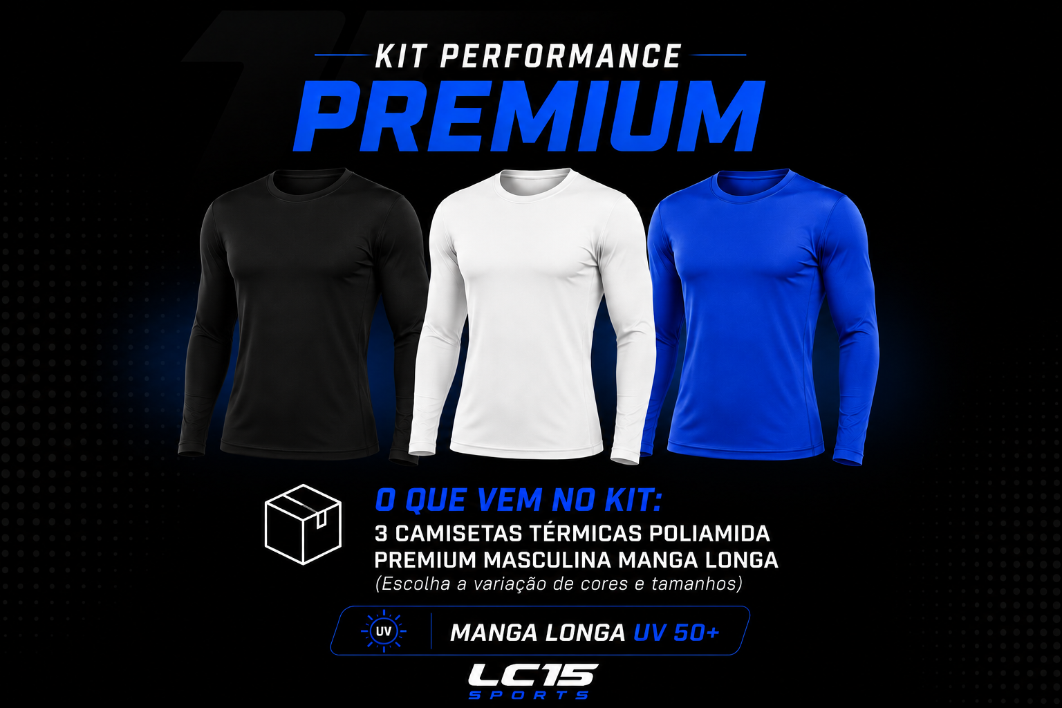 Camiseta Térmica Masculina Poliamida Premium Manga Longa UV 50+ LC15 Sports